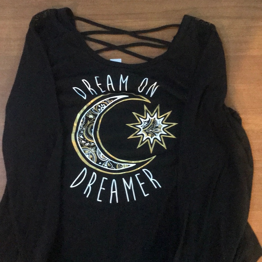 Black long sleeve shirt with decorative designs